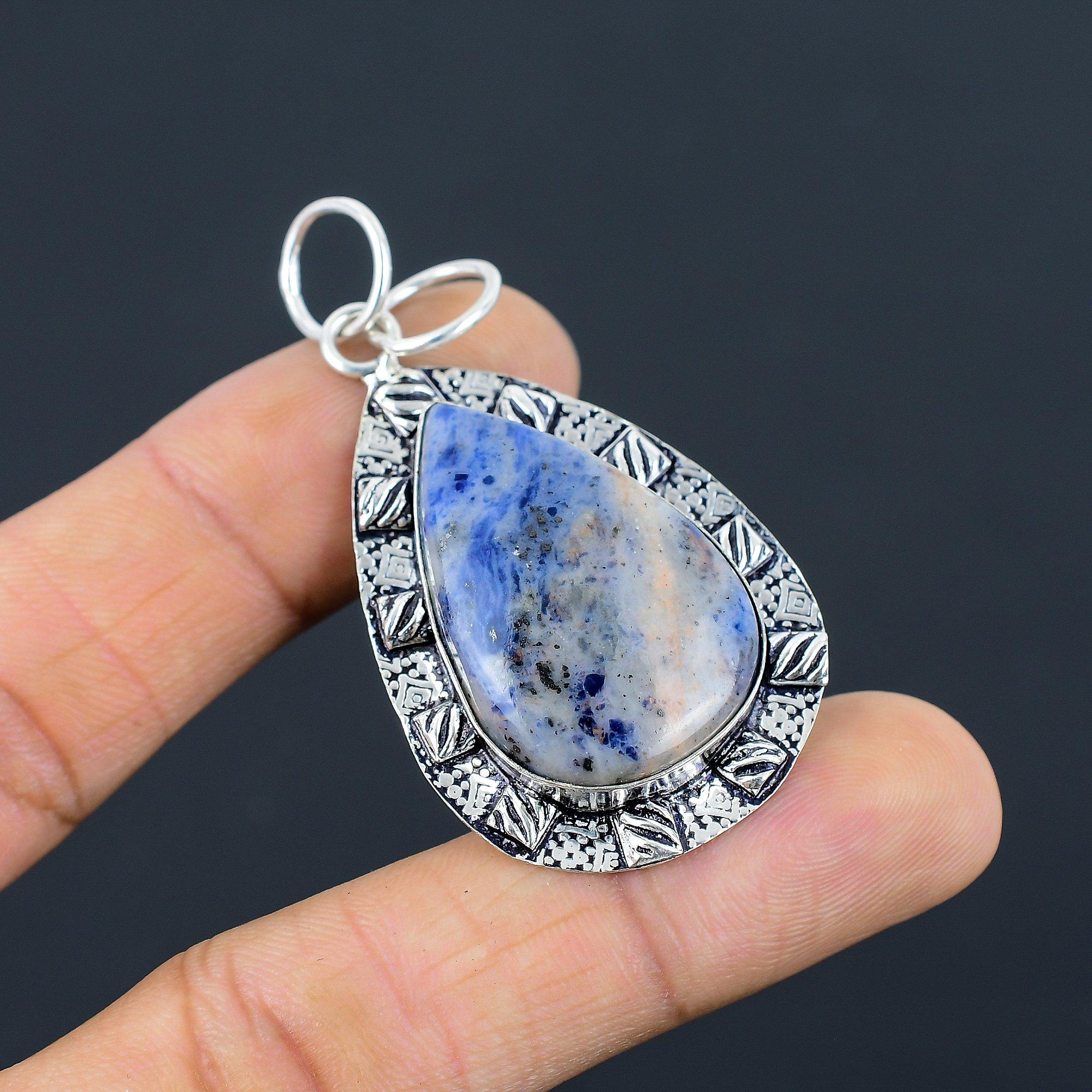 

Friendship Day Sale Pear Natural Sodalite Sister Wedding Pendant Sterling Silver