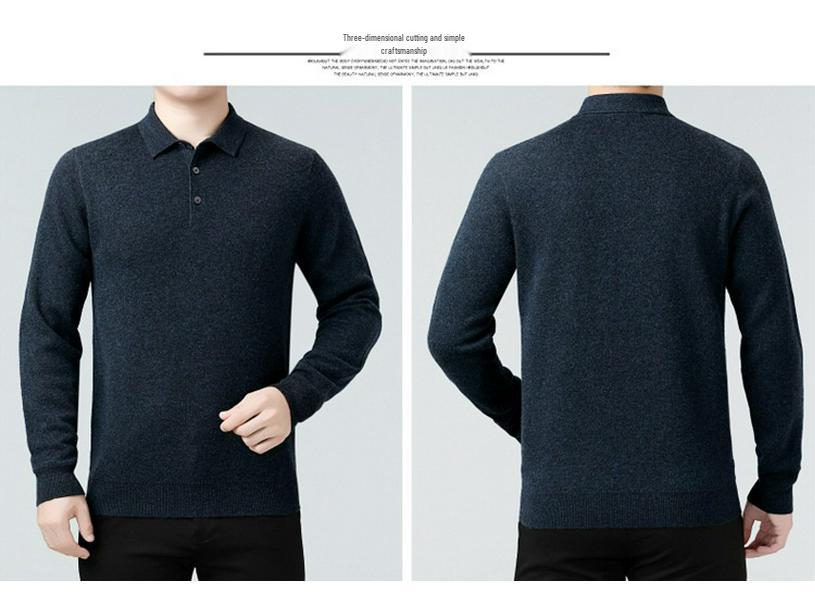 Genuine Brand Men's Luxury Wool Sweater 2025 - Thick, Warm, and Stylish Lapel Knitwear for Mid-Aged Dads.