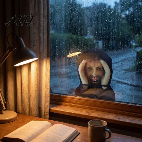 Horror House Ornaments Scary Peeper Hitchhiker Prop, Realistic Mask Prop for Jump Scare, Halloween Decorative Window Silhouettes Adults, Creepy Prank