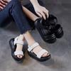 Fashion High Quality Real Leather Sandals for Women In The Summer of Featuring New One-piece Strap and Thick Soled Wedge Heel Sandals