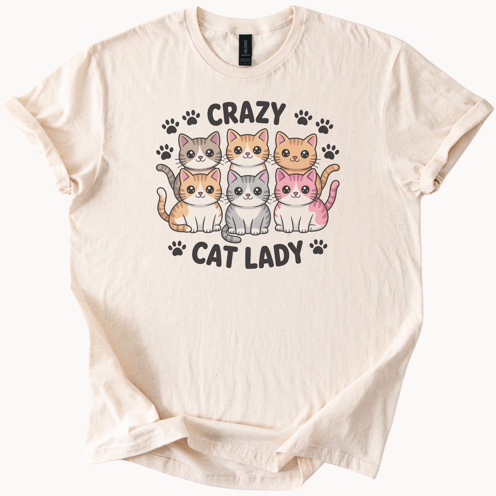 Crazy Cat Lady Shirt Cute Five Cartoon Cats Graphic Tee Animal Lover Gift Cat Lover Shirt Cat Mom Paw Print Kitty Cute Cats Shirt 120