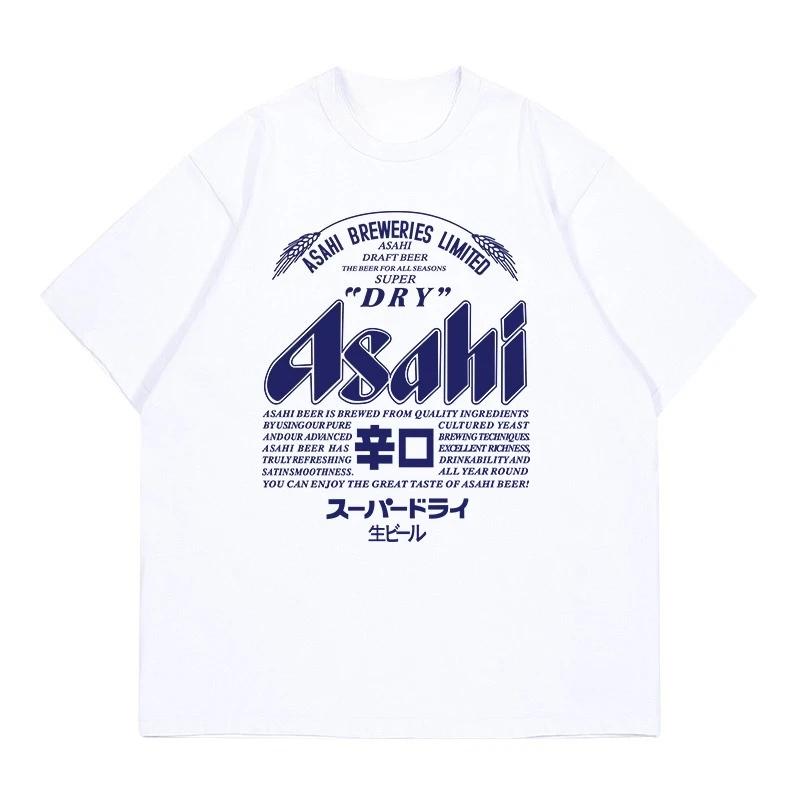 2025 New Style 2025 Asahi Beer Print Women's T-shirt for Both Men and Women, 100% Pure Cotton with American Retro Print