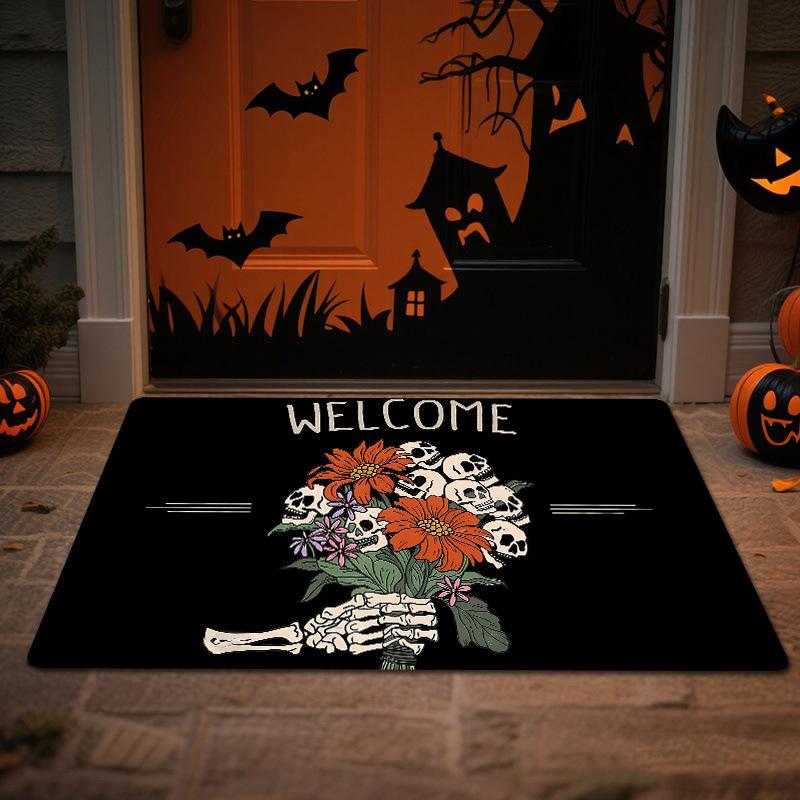 VIKAMA Halloween Crystal Velvet Floor Mat Entry Door Mat Indoor and Outdoor Welcome Mat Home Decoration Kitchen Bedroom Carpet