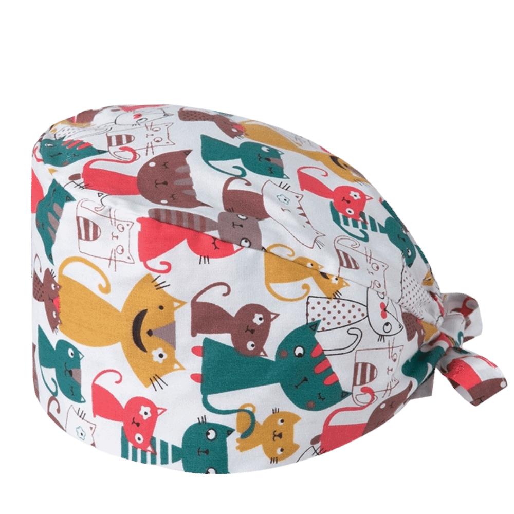 Unisex Cartoon Printing Scrub Cap Adjustable Buckle Print Design Lab Scrub Hat Breathable Soft Pure Healthcare Hats Pet Hospital