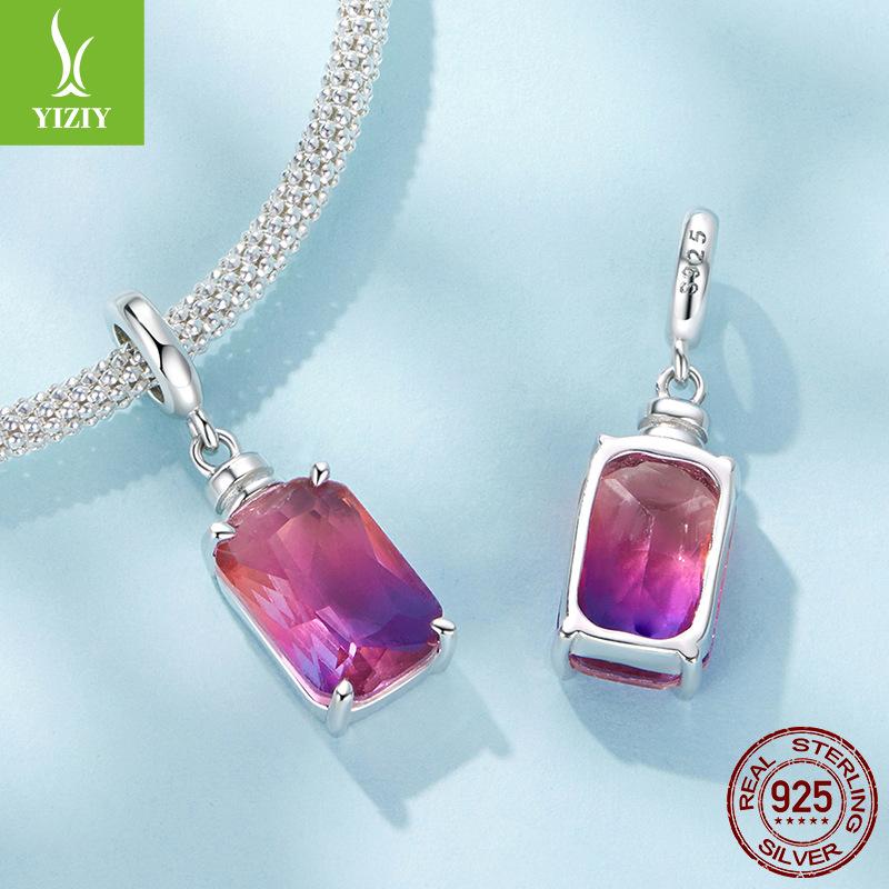 Gradual Change Rose Red Perfume Bottle Diy Pendant Accessories Exquisite Versatile S925 Silver Charm Beads
