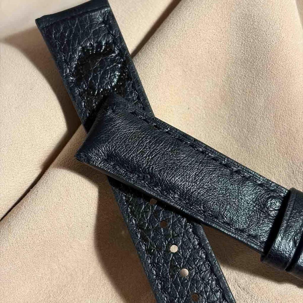 Used Ost-455 Ostrich Leather Watch Strap Black (lug Width 20mm - Buckle Width 18mm)