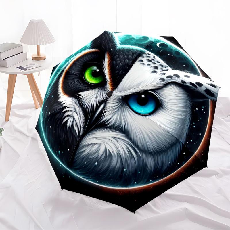 1pc Moonlit Yin-Yang Owl Umbrella with Plastic Handle,Suitable for All Seasons Home Travel Outdoor UmbrellaDD1747