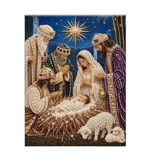 Handgefertigte Religiöse Bastelarbeiten Krippe Perlmutt-Kunst-Set, Heilige Familie Malerei DIY Künstlerische Projekte für Anfänger 3D Bastelset Erwachsene, Weihnachten Zuhause