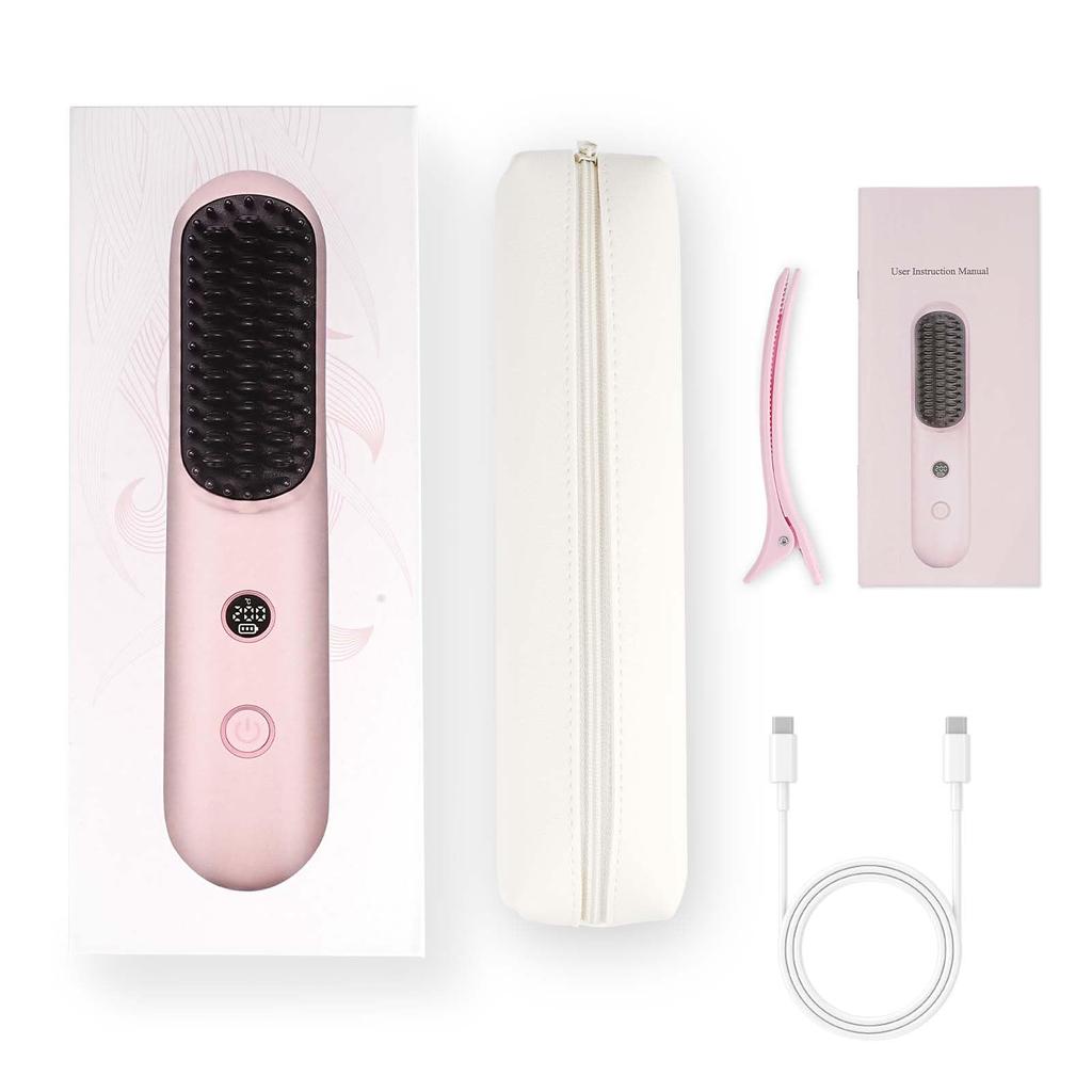 Tanosimi Cordless Hair Iron with Heat Burn 3 Temperature Settings Mini Perfect for Business and Unisex Gift Brush, Prevention, (160/180/200), 6400mAh,