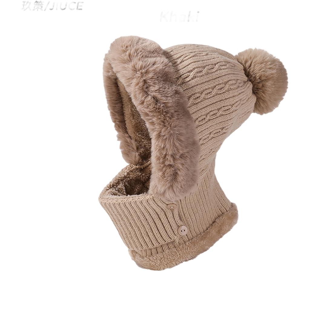 Dámská zimní venkovní silná pletená čepice s fleecovou podšívkou, nákrčník, maska na obličej - teplá sada