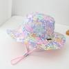 6-8Y Kids Summer Mesh Breathable Fisherman Hat Sweet Floral Strawberry Print Children Girls Sunshade Panama Cap Wide Brim Sunscreen Bucket Hats