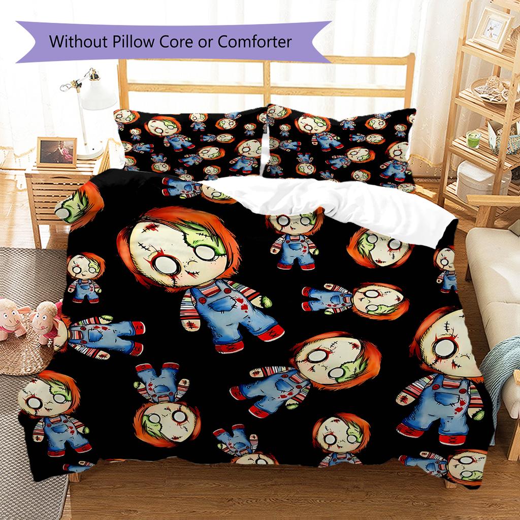 Chucky Pattern Bedding,Quilt Set Quilt Cover Pillowcase Home Birthday Gift (1 * Duvet Cover + 2 * Pillowcase, Without Core)