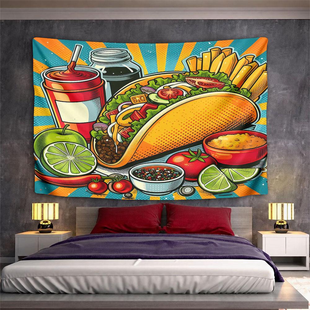 "Colorful Taco Fiesta with Sides" Pattern Wall Hanging Tapestry Decorative Tapestry Home Decor for Bedroom and Living Room