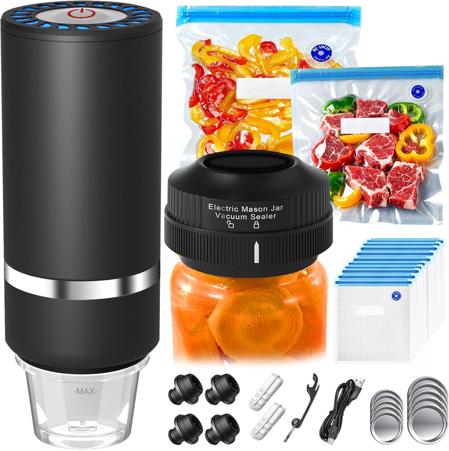 

Sealer for Food,Mason Jar Vacuum Stopper +10 Reusable Vacuum Bags,Mini Small Vacuum Sealer United States