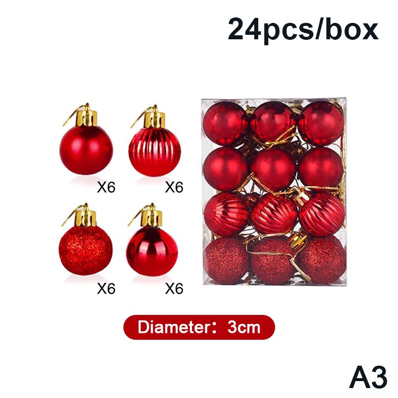 24 Pcs 3Cm Christmas Balls Set Xmas Tree Hanging Pendant Christmas Decoration Home Party Hanging Ornament New Year Decoration