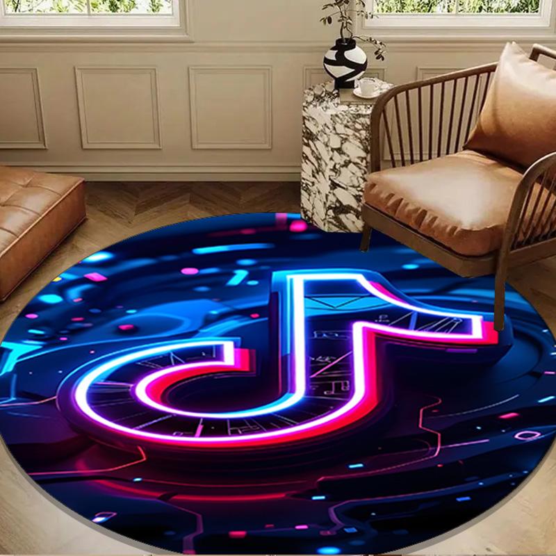 Neon Tiktok Logo Art Round Mat, Anti-slip Circle Carpet Chair Rug For livingroom,Bedroom, Doormat Home Decor Gift Christmas Gifts