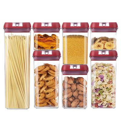 Contenedores herméticos de almacenamiento de alimentos, 7 piezas de contenedores de cereales de plástico sin BPA con tapas de fácil cierre, para organización y almacenamiento de despensa de cocina