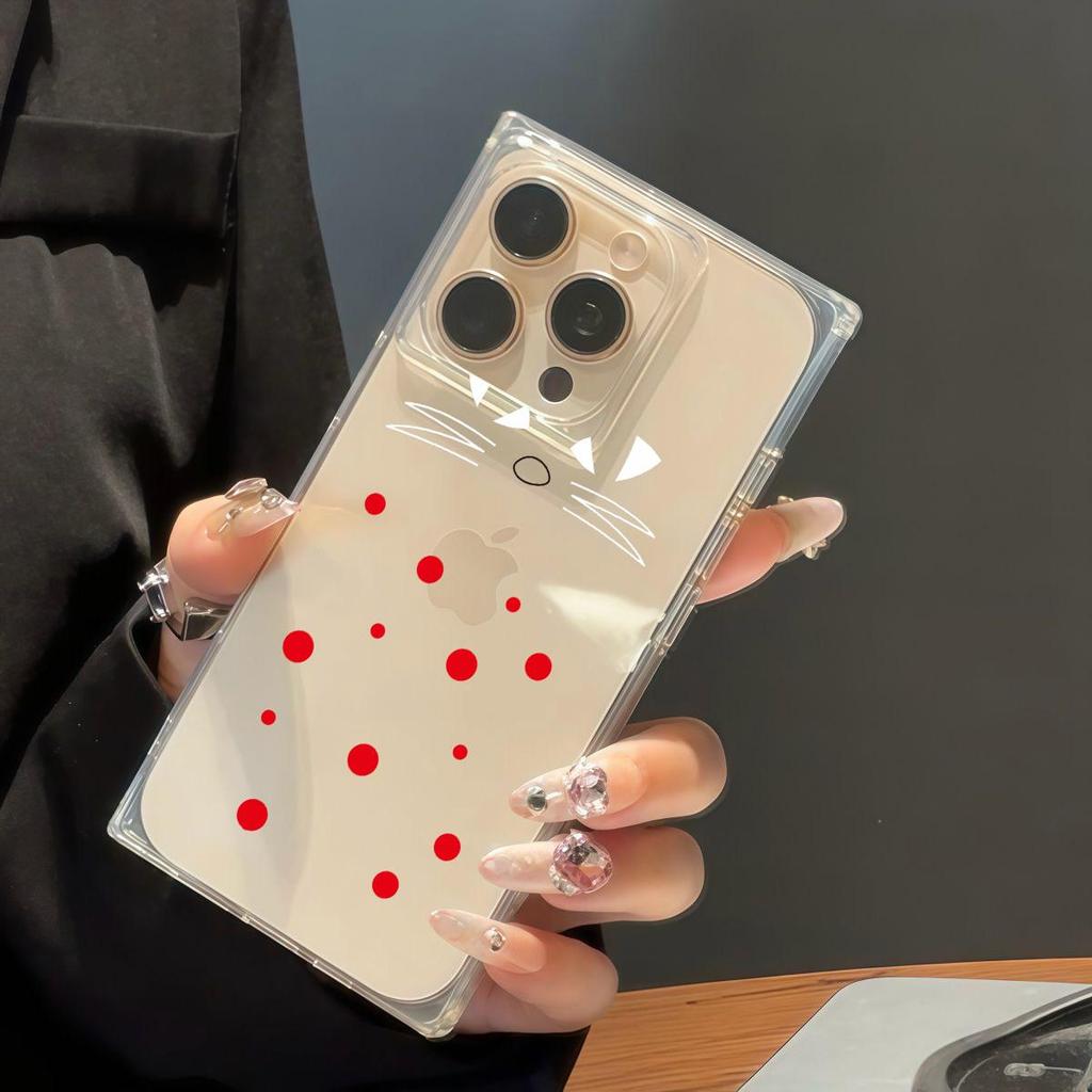 Clear Square Back Tube Case Protection For iPhone 16 ProMax 12 11 14 Pro Max 13 15 Plus Anti-Oxygen,Several Red Dots Pattern Casing