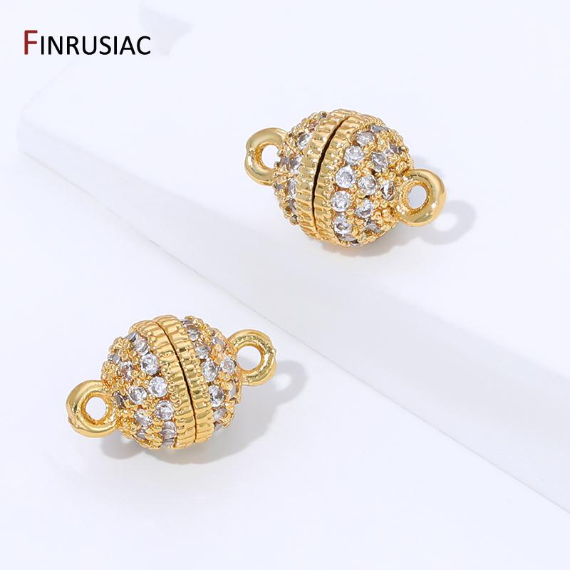 18K Gold Plated Brass Inlaid Zircon Ball Magnetic Clasps,Magnetic Lock Connector Clasps For DIY Jewelry Making Accessories