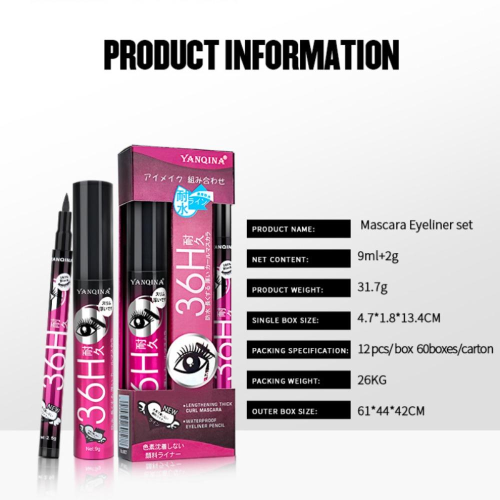 YANQINA 36H Eyeliner Set 2in1 Mascara Wasserfestes Make-up blüht nicht auf
