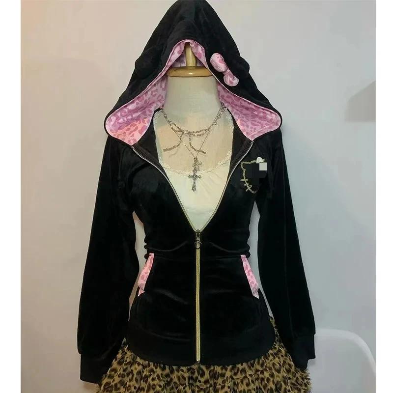 VAYLA Streetwear Y2K Dame Pullover Hettegenser Retro Harajuku Rosa Leopardtrykk Lappeteppe Genser Mote Trend Sportsklær Hettegenser Topp