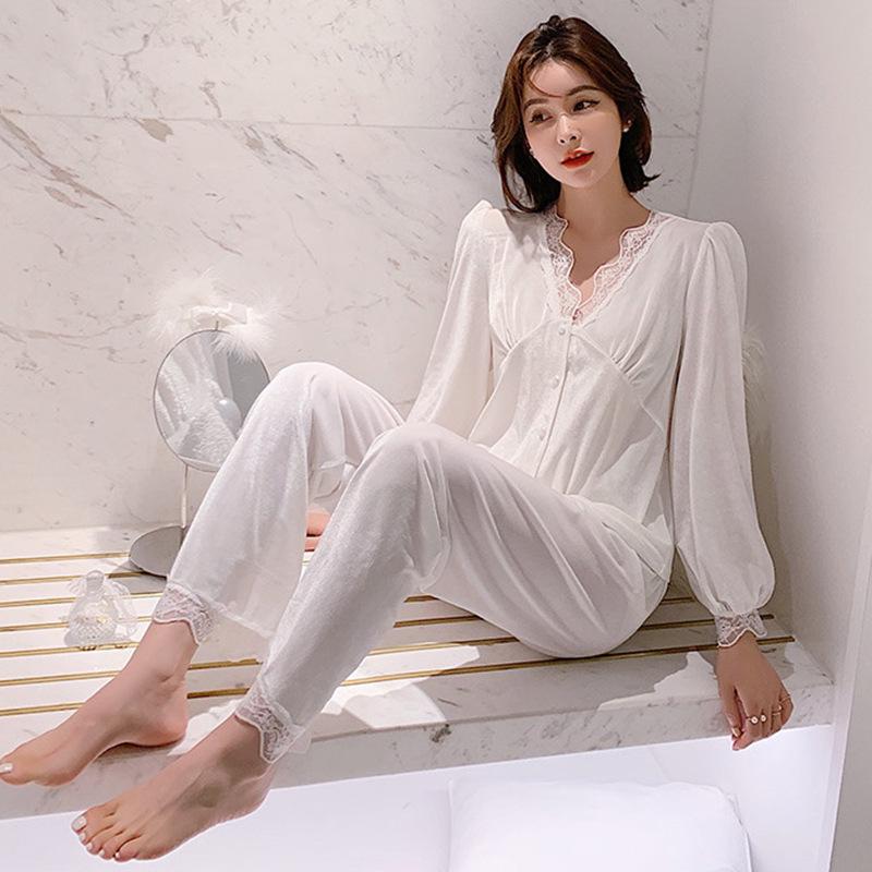 Ensemble de Pyjama d'Automne pour Femmes Style Coréen Tendance Manches Longues - Deux Pièces Polyvalent Haut de Gamme pour l'Intérieur & l'Extérieur