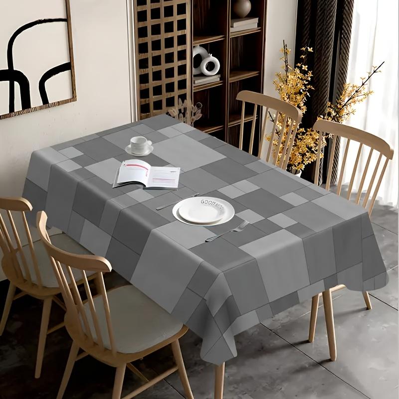 1pc High-End Gray Geometric Square Pattern Tablecloth, Polyester, Easy to Clean, Suitable for Indoor/Outdoor, Picnic, Camping, Wedding, Party, Holiday