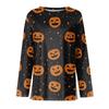 Women's Halloween Print Long Sleeve Round Neck Top with Split Hem