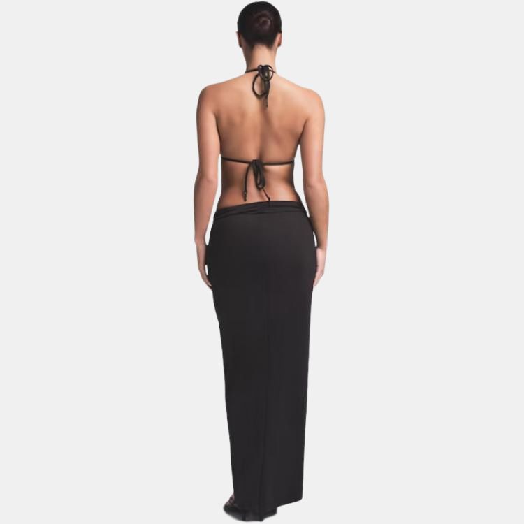 Skims Signature Swim Sarong Skirt With Logo Detail High Slit Fixed Knot Women Swimwear Onyx Agate CU-SAR-8479W-ONX