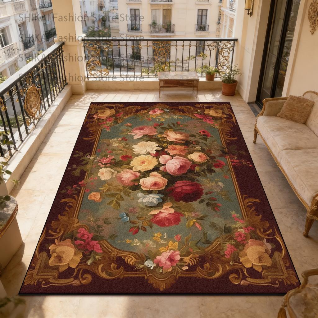 European Classic Country Style Balcony Carpet Easy Clean Fluffy Large Area Floor Mats Home Decoration Luxury Non-slip Soft Rugs