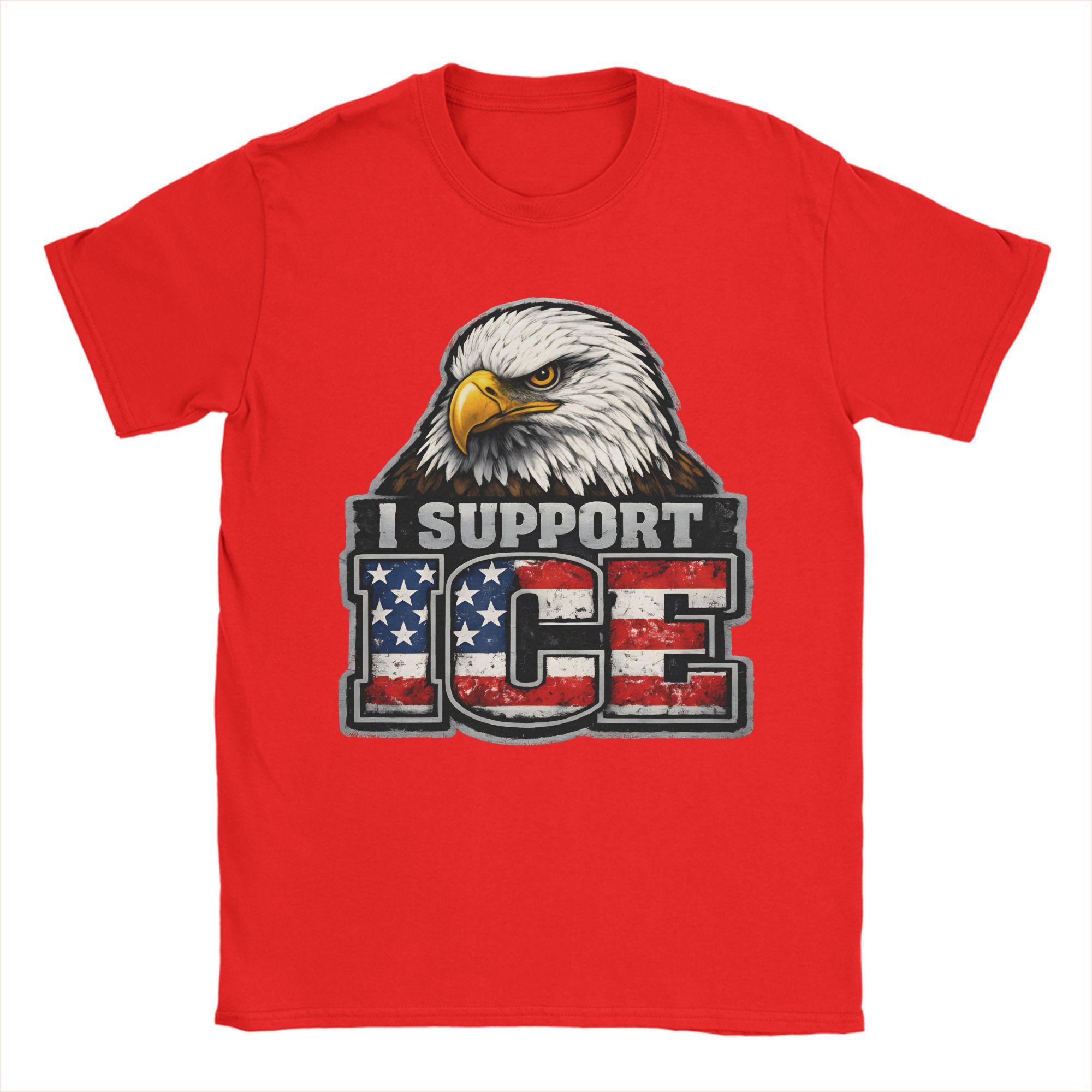 

Unisex TShirts I Support ICE Patriotic American Flag Bald Eagle Novelty Pure Cotton Tees Short Sleeve T Shirt O Neck Clothes Gift S