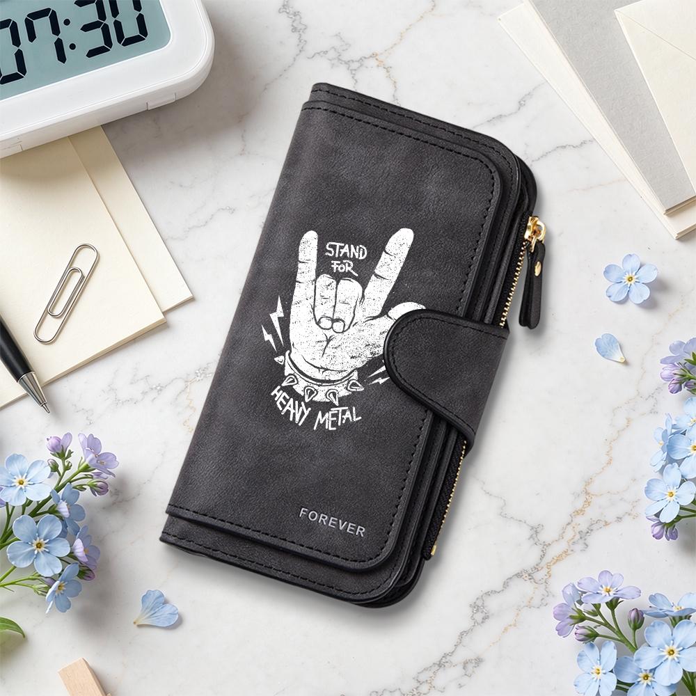 Vintage Rock Style Long Wallet Cool Heavy Metal Printed Purse for Daily Use