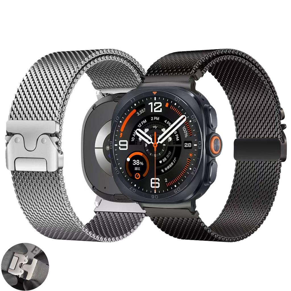 2Pcs Milanese Strap Compatible with 22mm Watch Bands Quick Release Replacement Wristband Adjustable Waterproof Sport Bands for Men Women