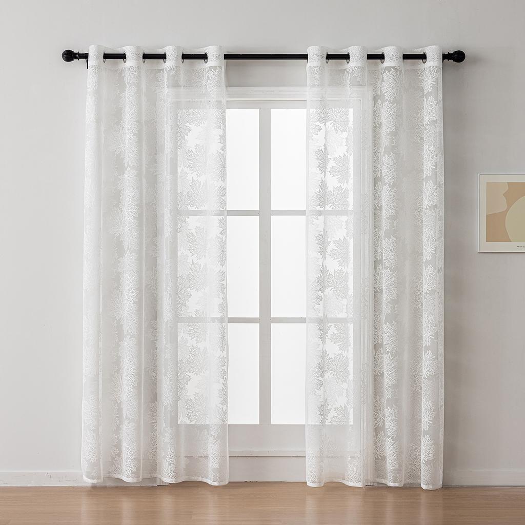 Simple Modern Jacquard Leaf Window Screen Living Room Bedroom Balcony Hollow Transparent Curtain