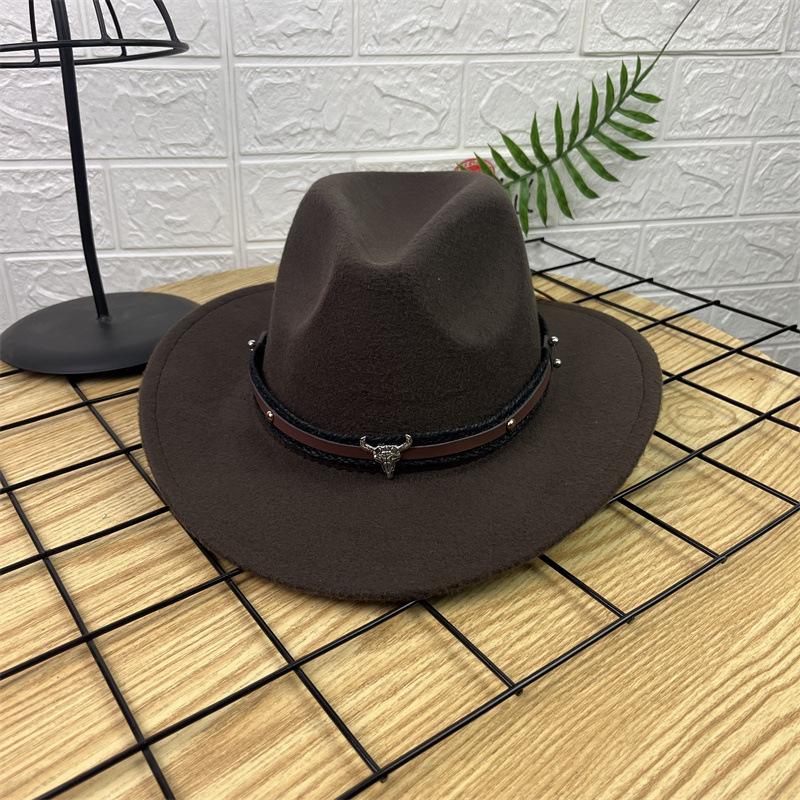 New Horn Head Belt Cowboy Hat Fashionable Jazz Hat Retro Tweed Hat Black Top Hat Trendy