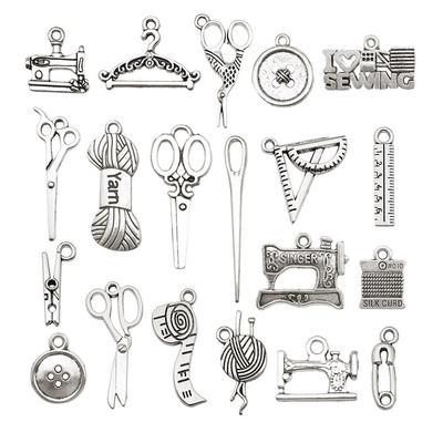 74pcs Vintage Sewing Charms Alloy Bobbin Scissors Button Pendants for DIY Jewelry Making Accessories