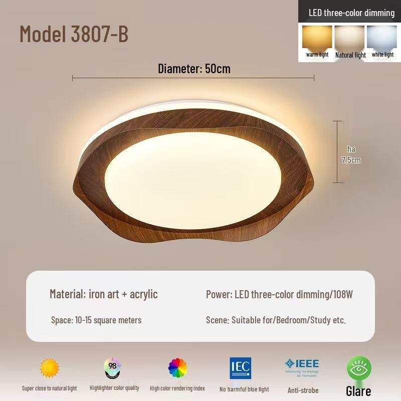 

Walnut Round Minimalist Chinese Ceiling Light for Bedroom/Study
