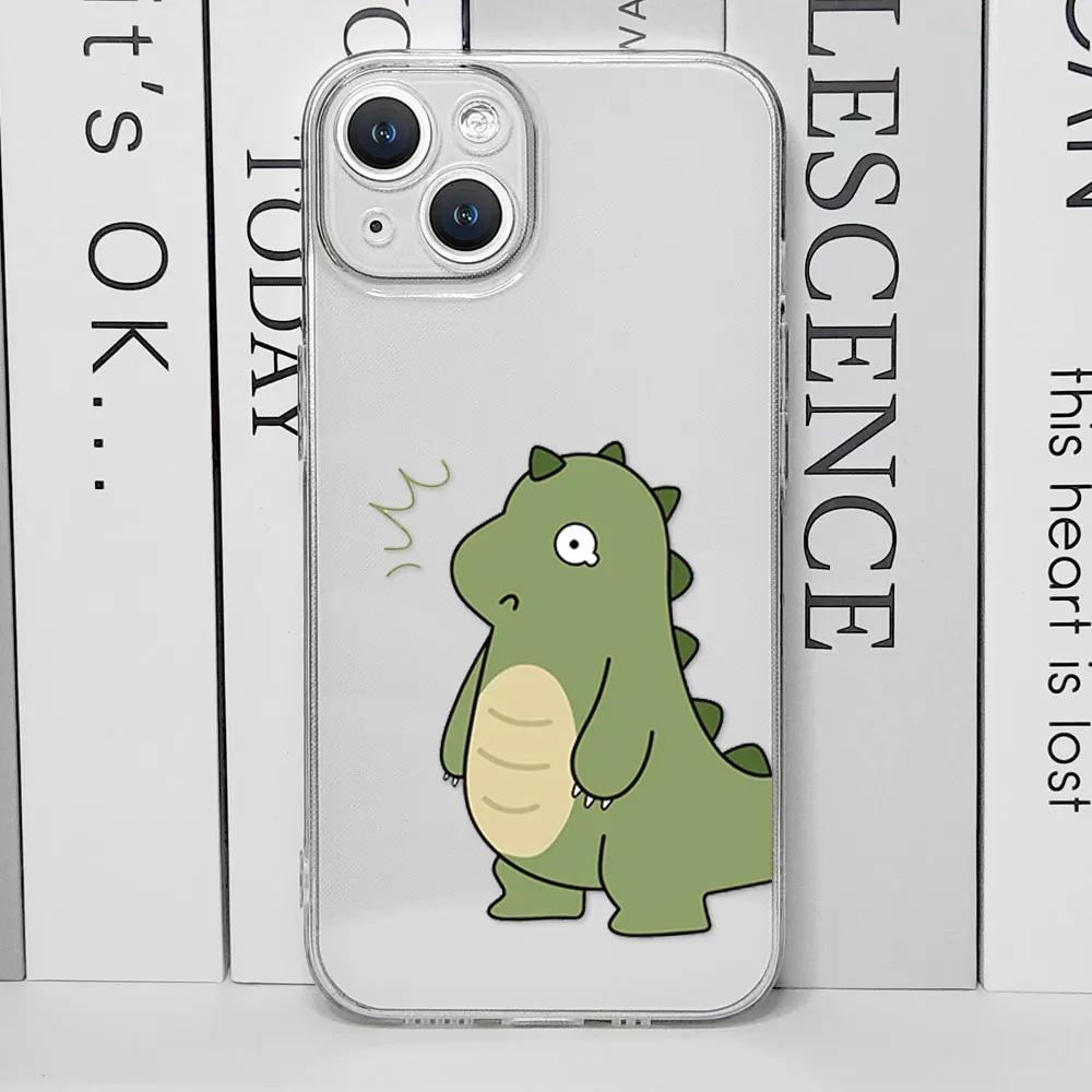 Cute Green Pink Dinosaur Couple Clear Phone Case for IPhone 13 12 11 14 15 16 Pro MAX XS X SE2 7 8 Plus Soft Paired Cover Fundas