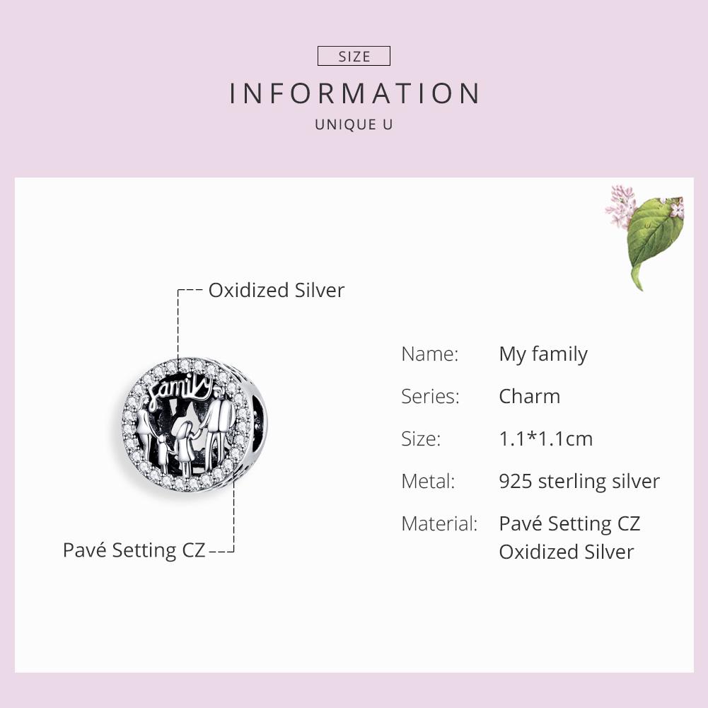 BAMOER Family of Four Round Metal Beads 925 Sterling Silver Families Charm for Women Original Silver