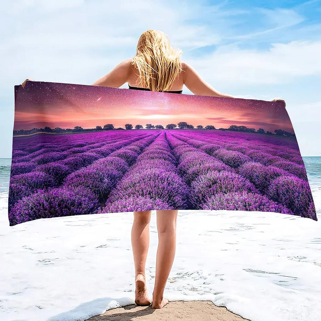 Lavender Beach Towel Purple Flower Bath Towel Bathroom Sport Bar Towel for Adult Kids Microfiber Shower Quick Dry Swimming Cover