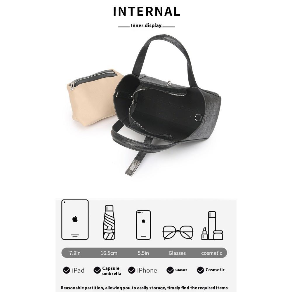 Office Workers Carry Vegetable Baskets, Women's Bags, One Shoulder Hand Carry Diagonally Across the First Layer of Cowhide Large-capacity Bucket Bags