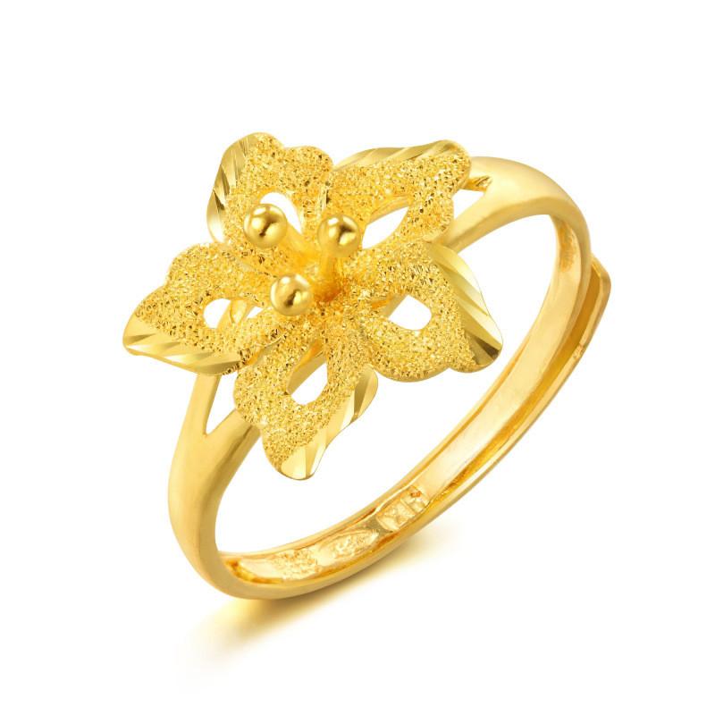 Blossom Purple Trendy Flower Ring For Women Elegant Gold Plated Brass Adjustable Design