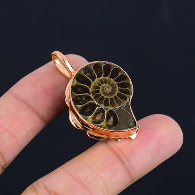 Pedra Preciosa Amonita Joia de Cobre Feito à Mão Pingente Deslumbrante Para Presente de Casamento