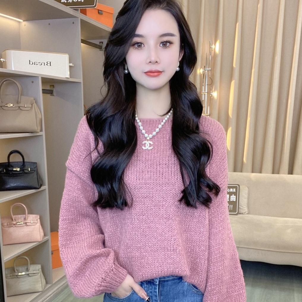 Simple Long Sleeved Sweater Knitted Sweater for Women's Spring Commuting Sweet and Personalized Chic Top