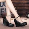 Crystal Queen High Heels Platform Wedge Female Pumps Women's Flock Buckle Bowtie Ankle Strap Wedding Shoes Round Black 8cm 10cm