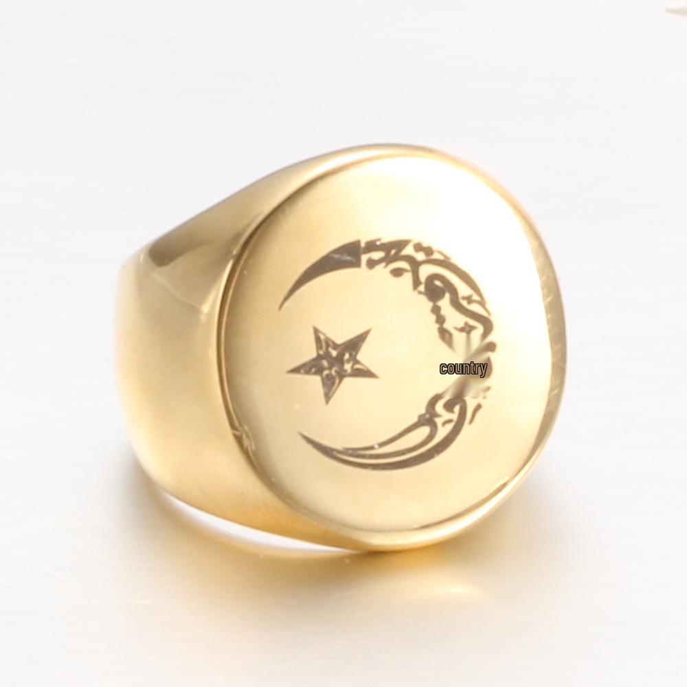 22MM Stainless Steel Star Moon Laser-Engraved Retro Ring for Women