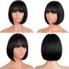 XINRAN Straight Black Synthetic Wig with Bangs Women's Short Length Hair Bob Wig Heat Resistant Bobo Hairstyle Daily Wig