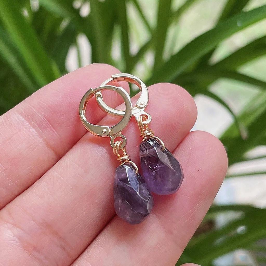 1pair Natural Stone Earrings for Women Small Water Drop Ear Loop Amethysts Rose Quartz Topazs White Crystal Dangle Earrings