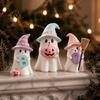 Decorative Figurines for Halloween 3Pcs Pink Ghost Figurines, Cute Spooky Resin Desk Decor with Pumpkin Tiered Tray BOO Letter, Sweet Tabletop