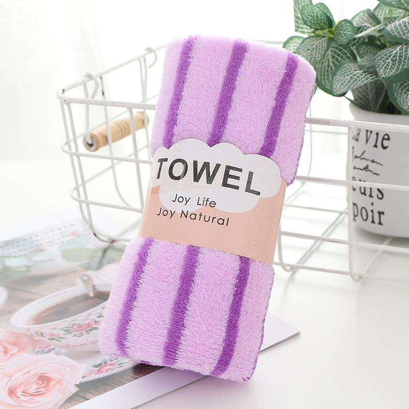 Quick-drying face wash coral fleece towel cationic striped bath towel thickened absorbent towel